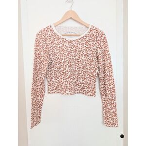 Aero OG Womens L Floral Waffle Knit Long Sleeve Crop Top Cottage 90s Indie Twee